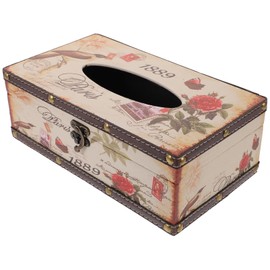 HEMOTON Retro Wooden Tissue Box Creative Tissue Holder with 25.2 x 5.5 x 3.7 Inch for Living Room Office Dining Room Stylish Napkin Box in British Design 1889 Pattern