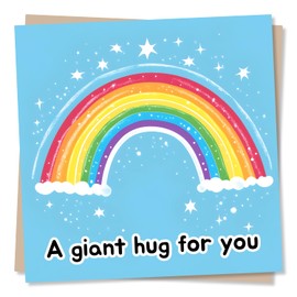 Adorable Positivity or Get Well Soon Card For Friend Or Loved One - Giant Hug For You - Rainbows, Stars, Sky - Support For a Special Someone, Relative, Bestie, Husband, Wife