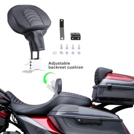 Adjustable Plug in Rider Backrest, 2 Up Seat Detachable Driver Backrest Pad w/Mounting Kit For Harley Touring CVO Electra Glide Road Glide Road King Street Glide 2009-2023
