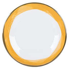 G.E.T. 10.5" White/Yellow Heavy-Duty Wide Rim Melamine Plastic Dinner Plate (Set of 4)