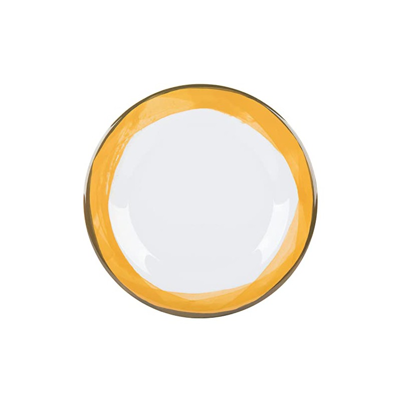 G.E.T. 10.5" White/Yellow Heavy-Duty Wide Rim Melamine Plastic Dinner Plate
