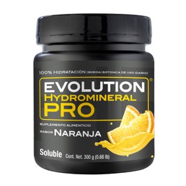 EVOLUTION, Bebida Hidratante en Polvo, Hydromineral Pro, 5 Electrolitos, Sugar Free, Zero Carb, Sabor Naranja, Porciones, 300 g