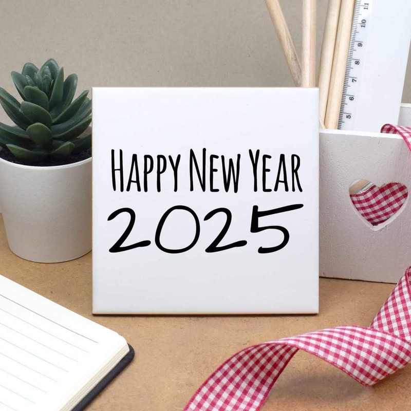 'Happy New Year 2025' 108mm Square Ceramic Tile (TD00031214)
