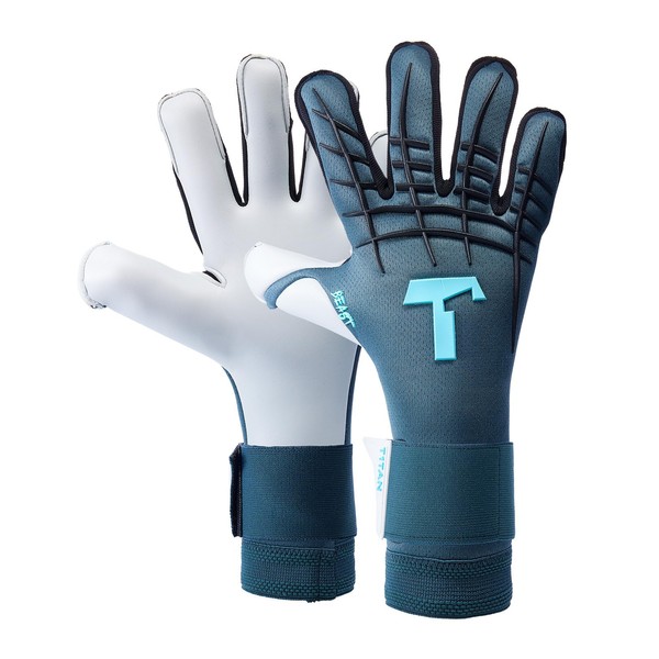 T1TAN Petrol Beast 3.0 - Goalkeeper Gloves without Finger Protection - Football Gloves for Youth & Adults, Unisex - Fusion Cut and 4 mm Aqua Grip - Size 9