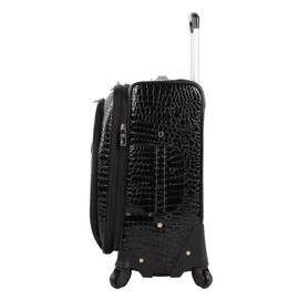 Kathy Van Zeeland Croco PVC Designer Luggage - Lightweight Expandable 20 Inch Carry on Suitcase for Women - Small Durable Bag with 4-Rolling Spinner Wheels (Black)