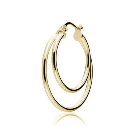 Hoops & Loops Yellow Gold Flash Sterling Silver Double Circle Round-Tube Polished Hoop Earrings, 25mm