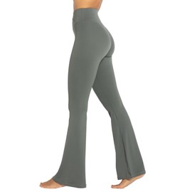Sunzel Flare Leggings, Crossover Yoga Pants with Tummy Control, High Waisted and Wide Leg, No Front Seam Light Grey X-Large 30" Inseam