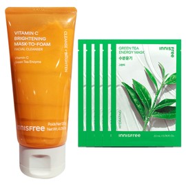 Innisfree Vitamin C Brightening Pack to Foam 120g+Green Tea Mask 5 sheets / 이니스프리 비타민C 브라이트닝 팩투폼 120g+그린티 마스크 5매