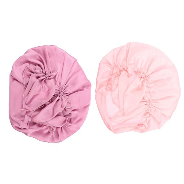 Minkissy 2 pieces satin bonnet sleep bonnet cap, adjustable soft satin sleep cap, shower caps for women, to cover long and strong hair (colour 1)