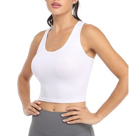 Joviren Cotton 4-Pack Crop Tank Tops for Women - Racerback Yoga, Athletic, Sports, Exercise Undershirts (Black/White/Blue/Red, XL)