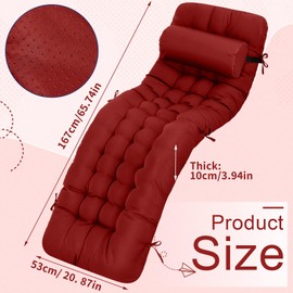 Tudomro 1 Pcs 66'' Outdoor Chair Cushion Chaise Lounge Cushion Waterproof with Ties Weather and Fade Resistant Recliner Cushioning Rocking Chair Sofa Mat for Outdoor Indoor Patio Lawn (Red)