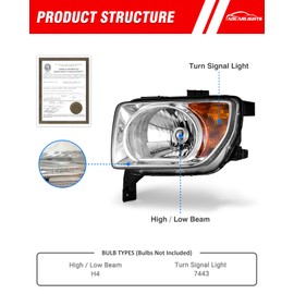 fits Honda Element 2003 2004 2005 2006 Headlight Assembly 2003-2006 Element halogen Headlamp Chrome Housing Amber Reflector Driver Side and Passenger Side Replacement (Bulb Not Included)（W/O Bulbs）