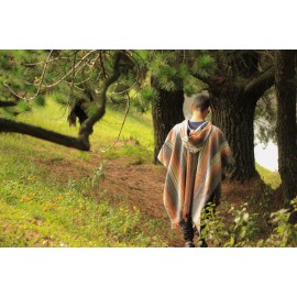 Alpakitas Alpaca Wool Poncho - Unisex Design Poncho - Hooded Poncho - White & Brown