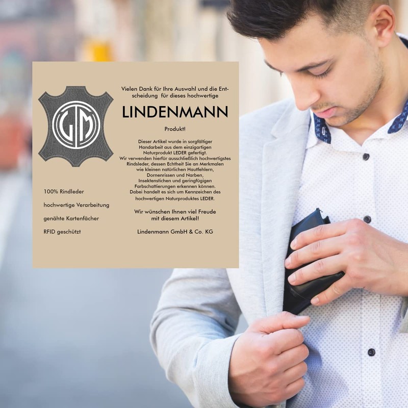 LINDENMANN Men's Leather Wallet, Cognac