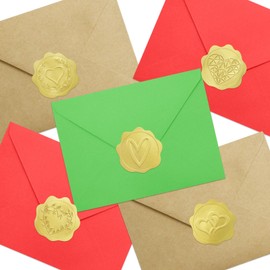Gold Embossed Wax Seal Heart Shaped Foil Stickers Garland Love Sticker for Wedding Bridal Shower Valentines Day Party Decor Favors 500Pcs