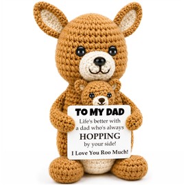 Busy Gaming Life for Dad Stepdad from Daughter Son, Handcrafted Crochet Kangaroo Keepsake with Pun Card, I Love You Roo Much Desk Decor for Men, Unique Birthday Present for Father in Law Bonus Dad