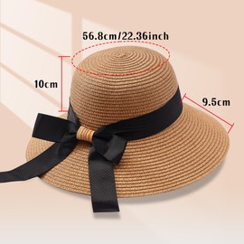 JJDreams Women's Sun Hat Straw Hat Foldable Beach Hat Summer Hat with Bow Panama Hat for Travel Holiday and Beach, Curry light