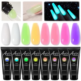 Fokostar Poly Gel Nail Kit Luminous 8 Colors Nail Extension Poly Gel Glow in the Dark Builder Gel for Nails Art Professional Neon Manicure Polygel Nails for Women DIY
