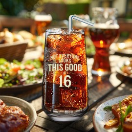 D Design Invent Print! 16th Birthday Gift Glass Mug Funny Printed Drinking Present for Men Women Age 16 Year Old Gift Idea Keepsake Happy Birthday - 480ml