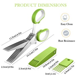 Herb Scissors,5-Blade Stainless Steel Kitchen with Safety Cover and Cleaning Comb for Herbs, Basil,Chopping Chives, Parsley