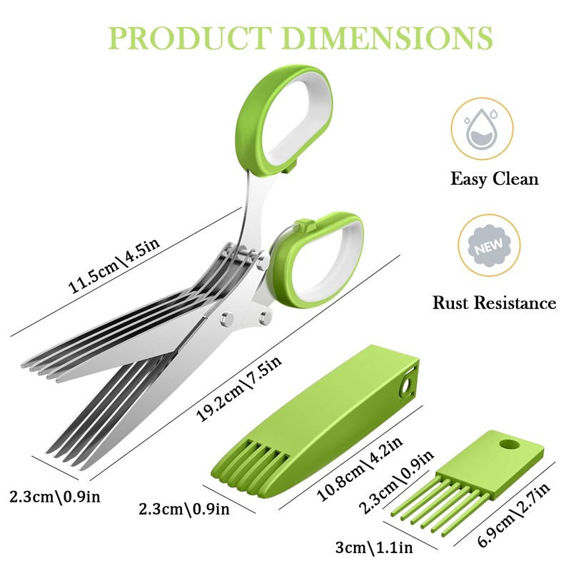 Herb Scissors,5-Blade Stainless Steel Kitchen with Safety Cover and Cleaning