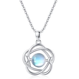 Triple Moon Goddess Necklace Sterling Silver Moonstone Wicca Pendant Pentagram Necklace Amulet Protection Crescent Moon Supernatural Necklace, Sterling Silver, Moonstone