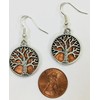 Patina Tree of Life earrings on a penny, on sterling
