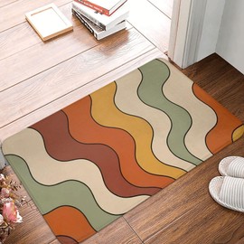 LRCCJS Bath Mat Retro Funky Boho 60s 70s Colorful Stripes Quick Dry Bathroom Rugs Non Slip Absorbent Shower Rug Floor Mat for Bathroom, Bathtub,Sink,16x24 Inch