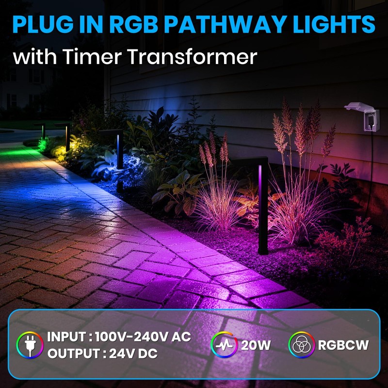 ZestPatio Plug in Outdoor RGB Landscape Pathway Lights Kit with
