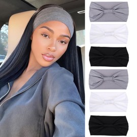 XTREND 6 Packs Fashion Sports Headbands for Women - Non-Slip Stretchy Boho Turbans for Workout, Yoga, Running (Black*2, White*2, Light Gray*2)