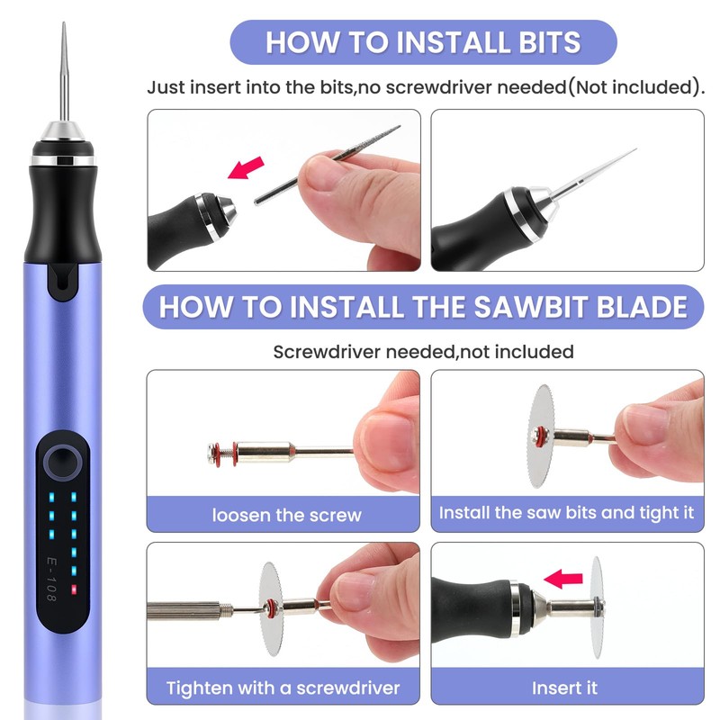 Electric Engraving Pen with 37 Bits, USB Rechargeable Cordless Etching