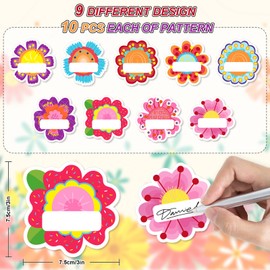 Whaline 90 Pcs Back to School Floral Name Tag Stickers Colorful Funny Flower Shape Nameplates Self-Adhesive Label Decals for Students Desk Classroom, 9 Designs