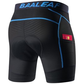 baleaf Men's Cycling Underwear 4D Padded Bike Shorts Pocket Mountain Bike Liner Bicycle Gear Blue M