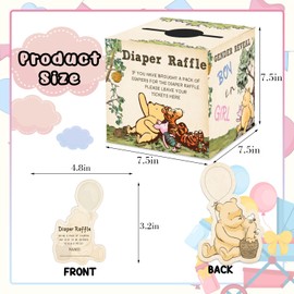 Winnie Baby Shower Decorations, Winnie Diaper Raffle Box, Baby Gender Reveal Decorations, He Or She Gender Reveal Decorations With 50pcs Winnie Cards ，2 Ink Pads