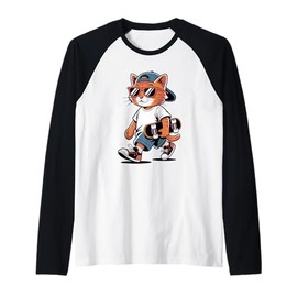 Cat Skateboarder Skateboard Skateboarding Raglan Baseball Tee