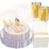 KIRE 210Pcs Clear and Gold Plastic Plates - Heavy Duty