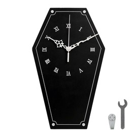 Coffin Wall Clock, Gothic Decor Wall Hanging Clock for Living Room, Bedroom, or Office - Black - Wooden-Silent Non-Ticking