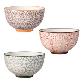 Bloomingville Isabella Retro Dessert Bowls Vintage Diameter 11.5 cm Purple Red Grey Ceramic Set of 3 Holds Approx. 280 ml