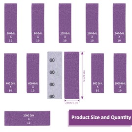 Micro Detail SandeMicro Detail Sander Paper Sanding Block Kit, 3.6 x 1.1 Inch Mini Sander for Small Projects, 100 Pieces Sandpaper 60-2000 Grit (Purple)