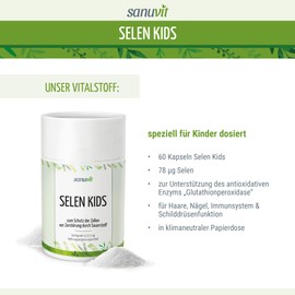 Sanuvit Selenium Kids 60 Capsules – Pure Product Direct from Manufacturer (Hypoallergenic Manufactory)