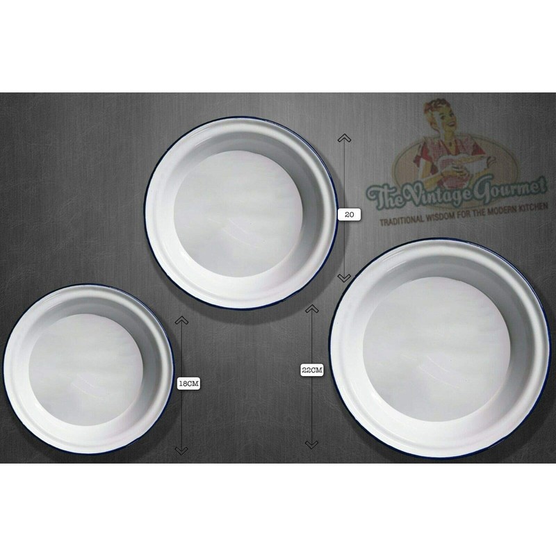 Vintage Gourmet ® Premium White Enamelware with Blue Rim, Oblong,