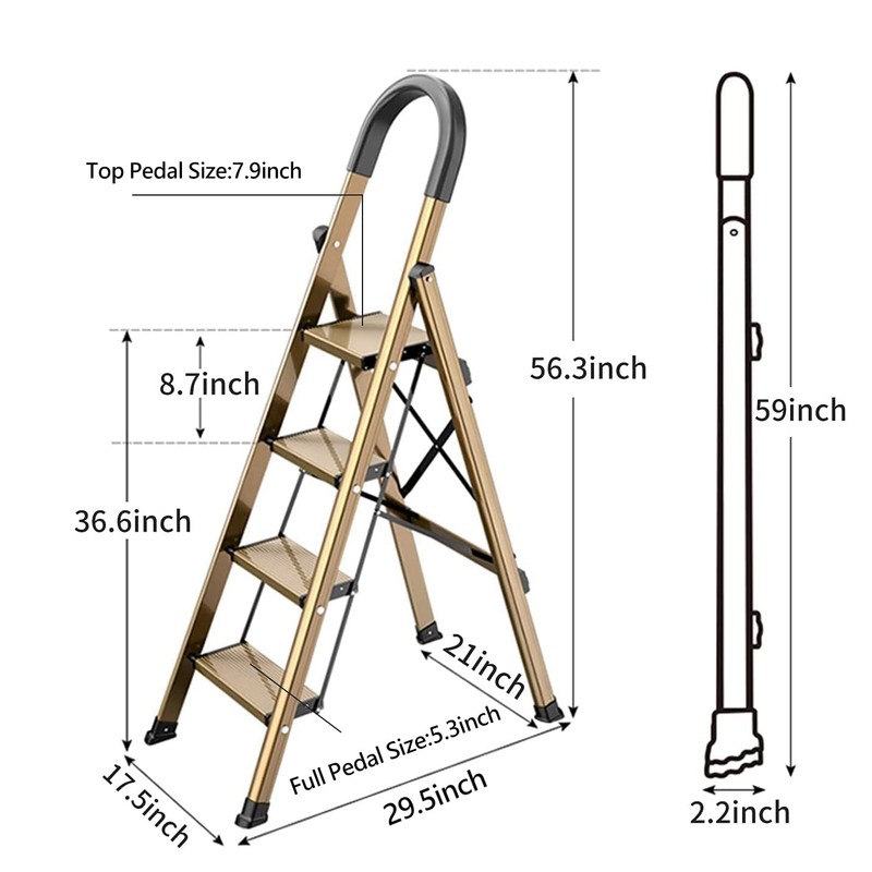 GameGem Lightweight Aluminum 4 Step Ladder Folding Step Stool Stepladders