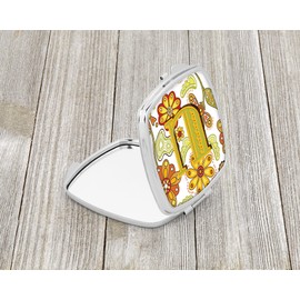 Caroline's Treasures Letter U Floral Mustard and Green Compact Travel Mirrors, Multicolor
