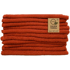 Softolle 100% Cotton Ring Spun Salon Towels - Pack of 24 (16" x 27") - Bulk Hand Towels - Not Bleach Proof - Used for Spa, Hair, Facial & Hands (Orange)