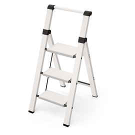 Taranta 3 Step Ladder, Lightweight Aluminum Step Stool with Convenient Handgrip, Folding Ladder with Anti-Slip Pedals, 330lbs Capacity Stepladder for Home, Office, Kitchen - White