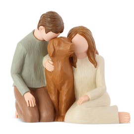 Hensonever Couple with Dog Figurines Ornaments, We are A Family Dog Memorials Statues for Dog Lovers