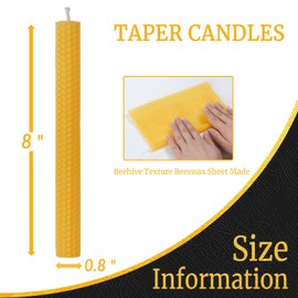 14 Pack Hand-Rolled Beeswax Taper Candles,8in Handmade Bees Wax Candle for Home,Dripless & Unscented Candle Sticks,Burning Time 4 Hours(Yellow)