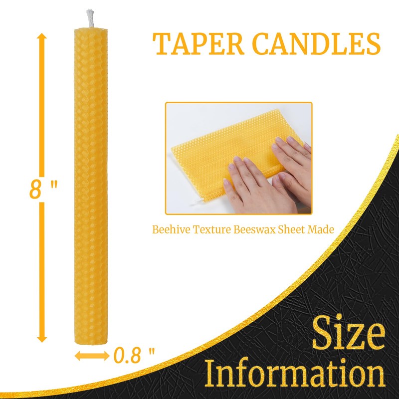 14 Pack Hand-Rolled Beeswax Taper Candles,8in Handmade Bees Wax Candle