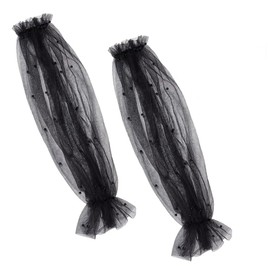 AHANDMAKER 1 Pair Pearl Wedding Sleeves, 22" Long Black Nylon Removable Mesh Puff Sleeve, Detachable Arm Sleeves for Wedding Dresses, Fingerless Glove for Wedding Dress Sweater Prom Opera Theme Party