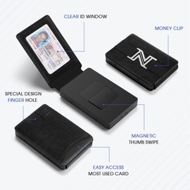 Zitahli Wallet for Men Card Holder - Slim Metal RFID Blocking Bifold minimalist Mens Wallet Pop Up Credit Card Case with Gifts Box